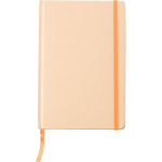 Taccuino A5 in cartone riciclato con chiusura elastica, pagine a righe color arancione prima vista