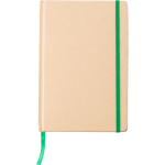 Taccuino A5 in cartone riciclato con chiusura elastica, pagine a righe color verde chiaro prima vista