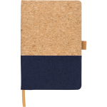 Taccuino A5 in sughero e cotone con portapenna e pagine a righe color blu prima vista