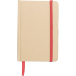 Taccuino A6 in cartone riciclato con segnalibro e pagine a righe color rosso prima vista
