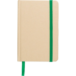 Taccuino A6 in cartone riciclato con segnalibro e pagine a righe color verde chiaro prima vista
