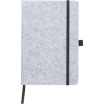 Taccuino A5 in feltro riciclato con chiusura elastica, pagine a righe color grigio prima vista