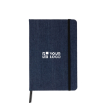 Taccuino A5 in tela denim con finitura casual e pagine a righe color blu vista area di stampa