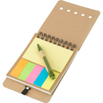 Blocco note in cartone con spirale, penna e fogli a righe terza vista