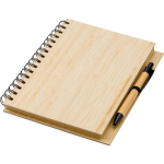 Taccuino in bambù con penna a inchiostro blu formato A5 e fogli a righe color marrone prima vista