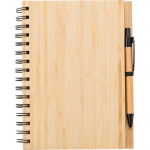Taccuino in bambù con penna a inchiostro blu formato A5 e fogli a righe terza vista