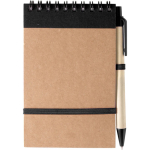Blocco note in cartone riciclato con penna e chiusura elastica color nero prima vista
