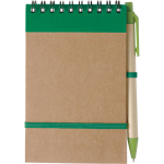 Blocco note in cartone riciclato con penna e chiusura elastica color verde prima vista