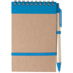 Blocco note in cartone riciclato con penna e chiusura elastica color azzurro prima vista