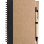 Blocco note A5 con copertina in cartone riciclato e penna, fogli a righe prima vista