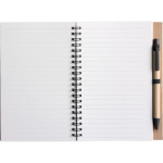 Blocco note A5 con copertina in cartone riciclato e penna, fogli a righe seconda vista