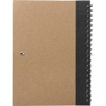 Blocco note A5 con copertina in cartone riciclato e penna, fogli a righe terza vista