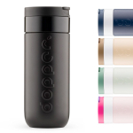 Tazza termica da viaggio in acciaio inox con meccanismo antigoccia Dopper 400 ml color nero prima vista