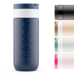 Tazza termica da viaggio in acciaio inox con meccanismo antigoccia Dopper 400 ml color blu mare quarta vista