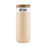 Tazza termica da viaggio in acciaio inox con meccanismo antigoccia Dopper 400 ml color marrone chiaro vista area di stampa
