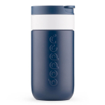 Tazza termica da viaggio in acciaio inox con coperchio a ribalta Dopper 300 ml color blu mare prima vista