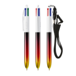 Penna a sfera in plastica con finitura effetto metallico e inchiostro 4 colori Flags BIC® color rosso