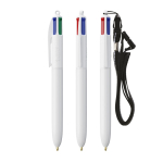Penna a sfera in plastica con lanyard da appendere e inchiostro a 4 colori BIC® color bianco
