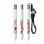 Penna a sfera in plastica con lanyard da appendere e inchiostro a 4 colori BIC® color bianco