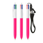 Penna a sfera in plastica con lanyard da appendere e inchiostro a 4 colori BIC® color bianco