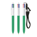 Penna a sfera in plastica con lanyard da appendere e inchiostro a 4 colori BIC® color verde