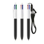 Penna a sfera in plastica con lanyard da appendere e inchiostro a 4 colori BIC® color bianco/nero