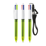 Penna a sfera in plastica con lanyard, inchiostro 3 colori e 1 evidenziatore BIC® color verde lime trasparente