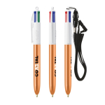 Penna a sfera in plastica con finitura metallizzata e inchiostro a 4 colori Shine BIC® color arancione
