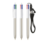 Penna a sfera in plastica con finitura metallizzata e inchiostro a 4 colori Shine BIC® color argento
