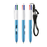 Penna a sfera in plastica con finitura metallizzata e inchiostro a 4 colori Shine BIC® color azzurro ciano