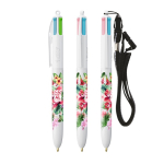 Penna in plastica BIC® a 4 colori con nastro da collo color bianco