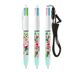 Penna in plastica BIC® a 4 colori con nastro da collo color bianco