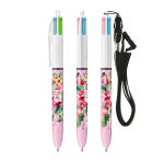 Penna in plastica BIC® a 4 colori con nastro da collo color bianco