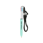 Penna in plastica BIC® a 4 colori con nastro da collo vista area di stampa