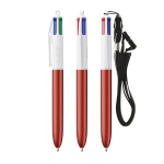 Penna a sfera in plastica con laccetto da collo e inchiostro a 4 colori BIC® color rosso