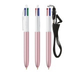 Penna a sfera in plastica con laccetto da collo e inchiostro a 4 colori BIC® color rosa