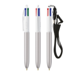 Penna a sfera in plastica con laccetto da collo e inchiostro a 4 colori BIC® color argento