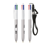 Penna a sfera in plastica con laccetto da collo e inchiostro a 4 colori BIC® color argento