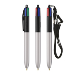 Penna a sfera in plastica con laccetto da collo e inchiostro a 4 colori BIC® color nero / grigio