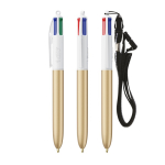 Penna a sfera in plastica con laccetto da collo e inchiostro a 4 colori BIC® color oro
