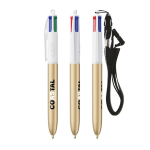 Penna a sfera in plastica con laccetto da collo e inchiostro a 4 colori BIC® color oro