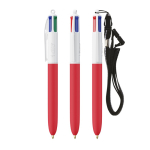Penna in plastica con lanyard da appendere e inchiostro a 4 colori BIC® color rosso