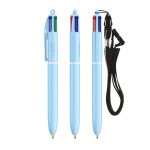 Penna a sfera in plastica dai toni pastello con laccetto e inchiostro a 4 colori BIC® color azzurro pastello