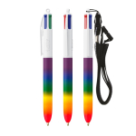 Penna a sfera in plastica colori arcobaleno con laccetto e 4 inchiostri BIC® color multicolore