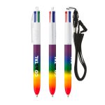 Penna a sfera in plastica colori arcobaleno con laccetto e 4 inchiostri BIC® color multicolore