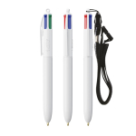 Penna a sfera in plastica riciclata con lanyard e inchiostro a 4 colori BIC® color bianco