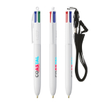 Penna a sfera in plastica riciclata con lanyard e inchiostro a 4 colori BIC® color bianco