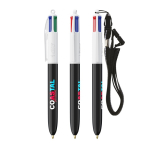 Penna a sfera in plastica riciclata con lanyard e inchiostro a 4 colori BIC® color bianco
