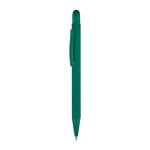 Penna in alluminio riciclato con punta touch e finitura gommata, inchiostro blu color verde scuro