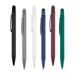 Penna in alluminio riciclato con punta touch e finitura gommata, inchiostro blu vari colori